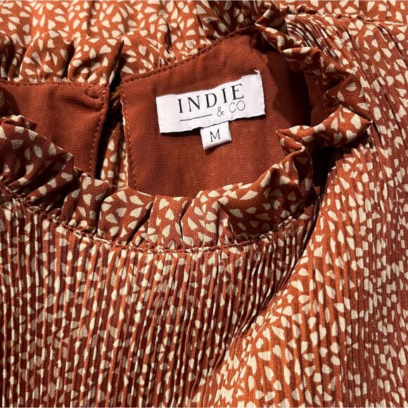 INDIE & CO Rust & Cream Color REMI Midi Dress Sz M - Picture 8 of 8